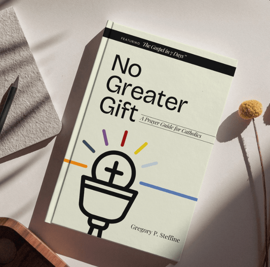 No Greater Gift: A Prayer Guide for Catholics Book on Table