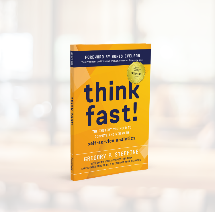 Book titled Think Fast standing on end with an office background