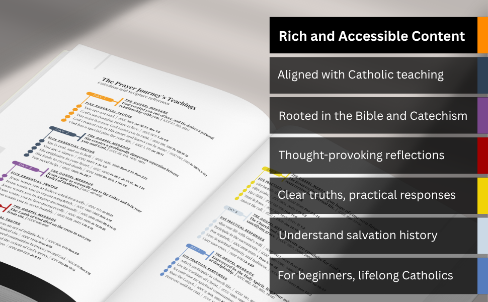 Open book with text and a list of rich and accessible features on a gray background